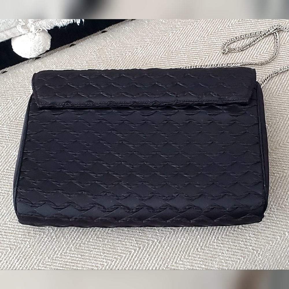Miss Lewis Vtg Art Deco Black Satin/Textured, Diamond Embellishment Handbag EUC - Picture 4 of 16